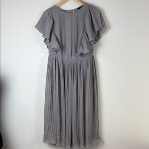 Vero Moda Grey VM SARA A-line Midi Dress with Flutter Sleeves Size Large